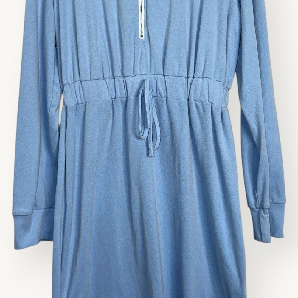 Anna-Kaci Light Blue Micro Velour Half Zip Hoodie Dress XL Drawstring Lounge - Picture 10 of 13